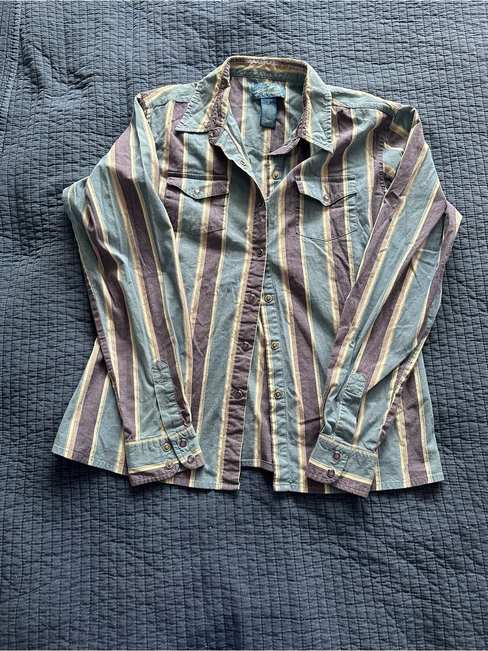 Wrangler Striped Snap Button-Down in Blue, Mauve & Cream